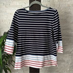 TALBOTS Red White Blue Stripe Cotton Boatneck Blouse Size MP